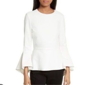 Alice & Olivia Peplum Blouse With Trumpet Sleeves, Size L